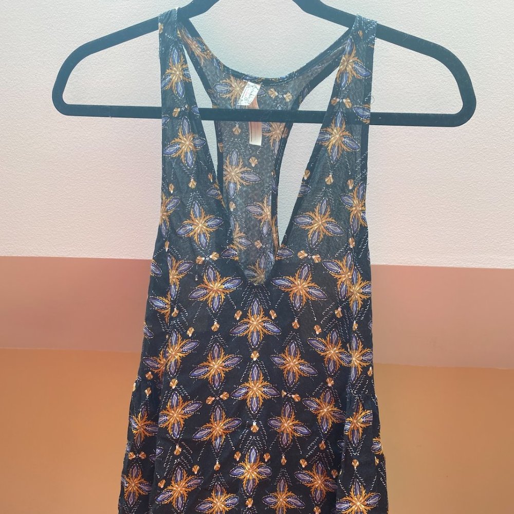 Free People Navy/floral Racerback Tank, size xs